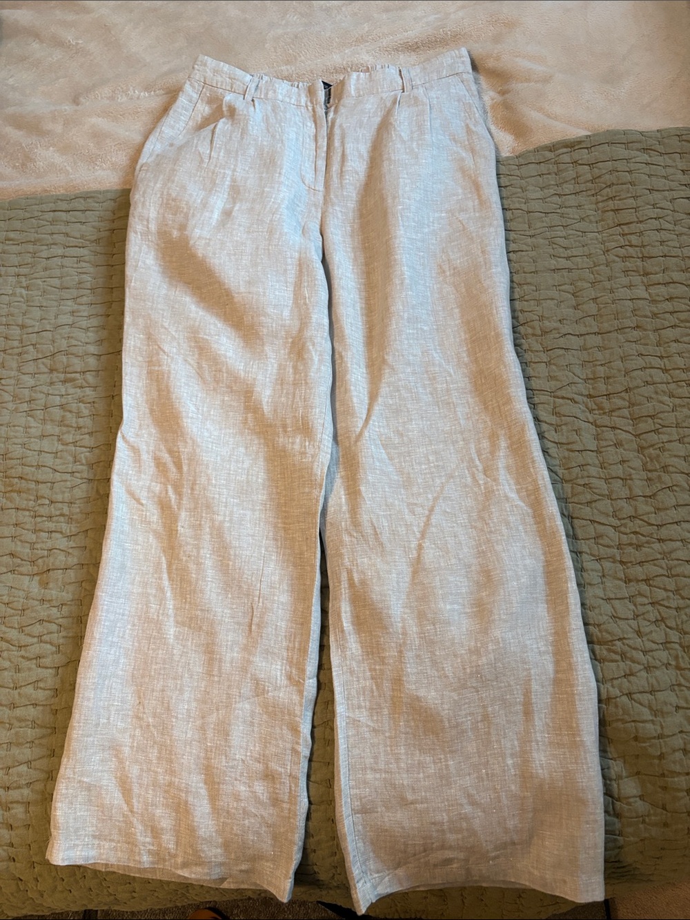 Quince Light Beige Wide-Leg Linen Trousers
